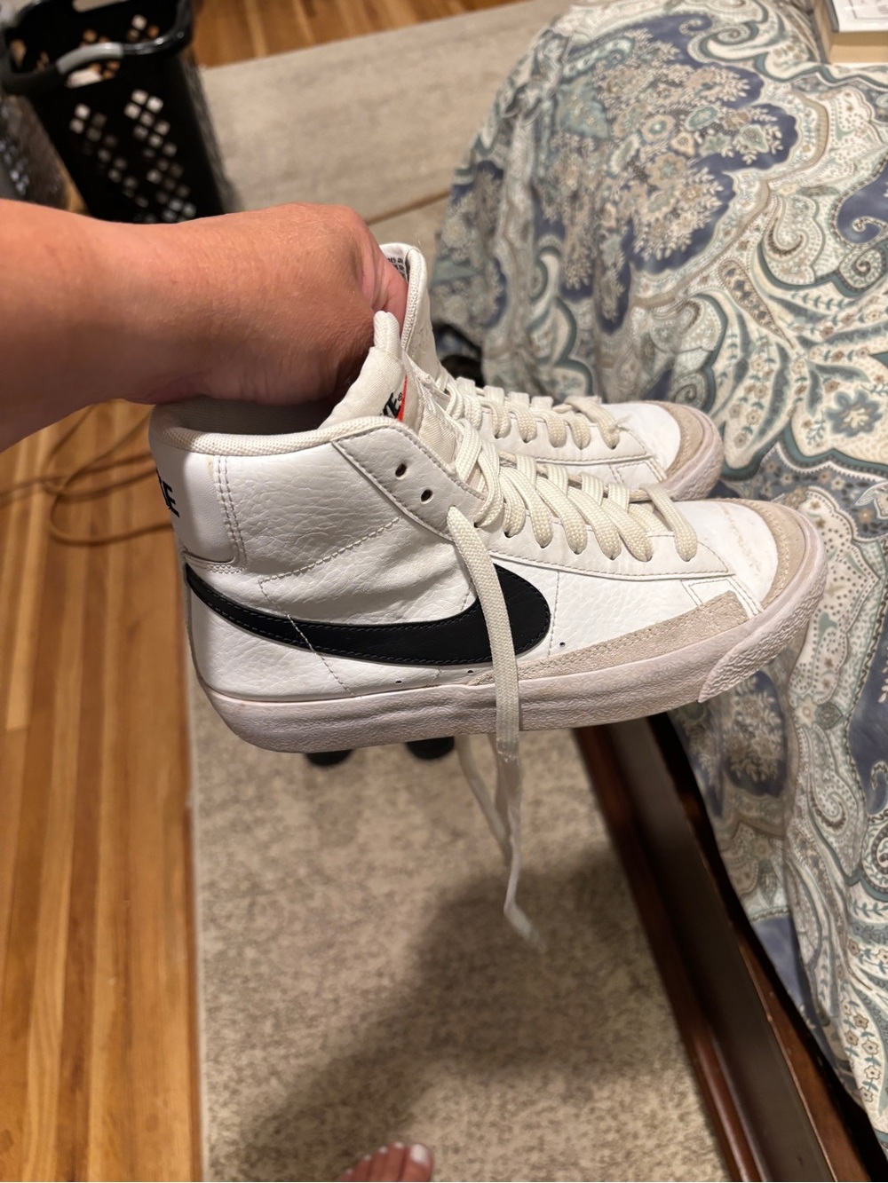 Nike Kids White High-Top Sneakers with Black Swoosh
